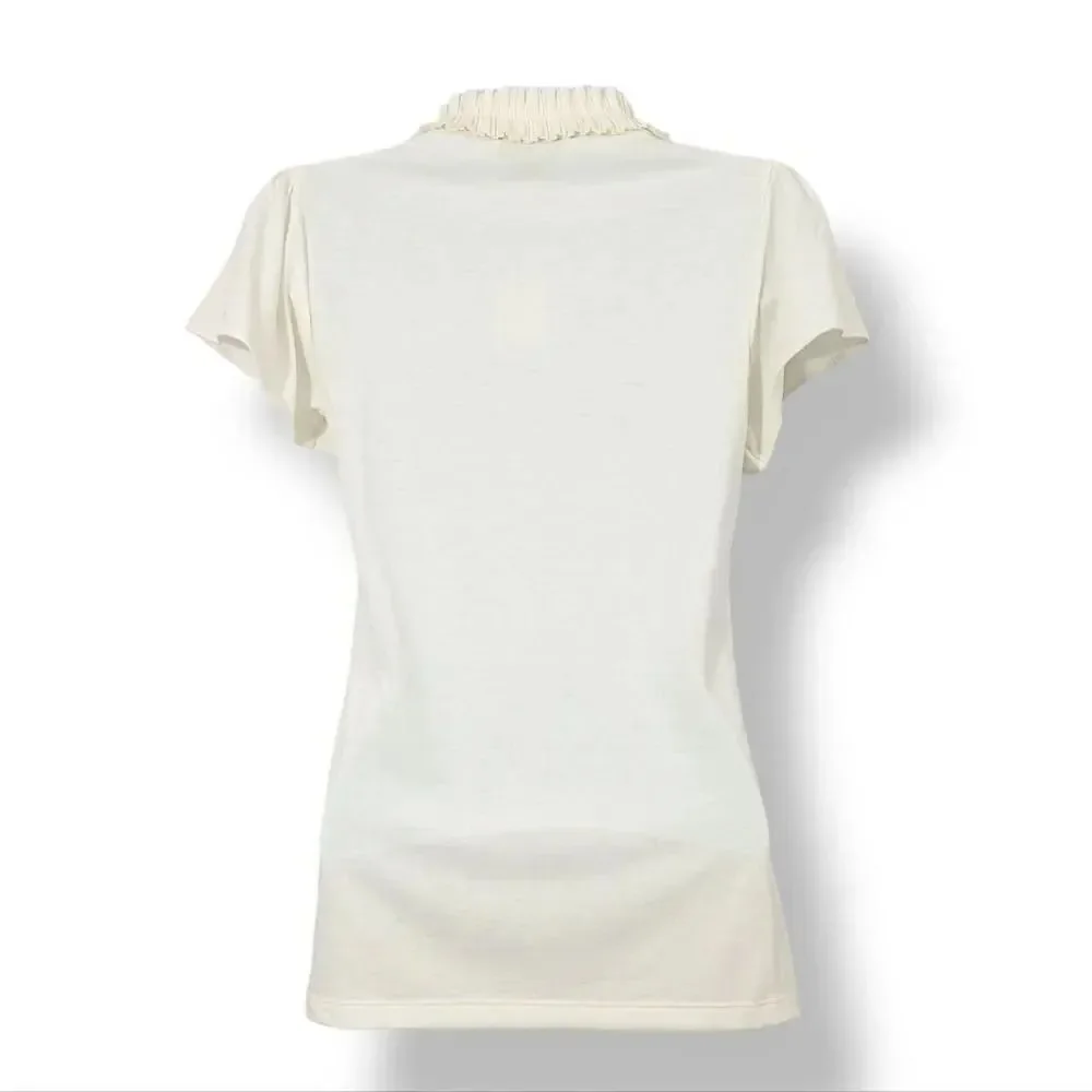 NEW Vintage Y2K Banana Republic Ruffle Pleat Flutter Sleeve Top In Ivory Size XS